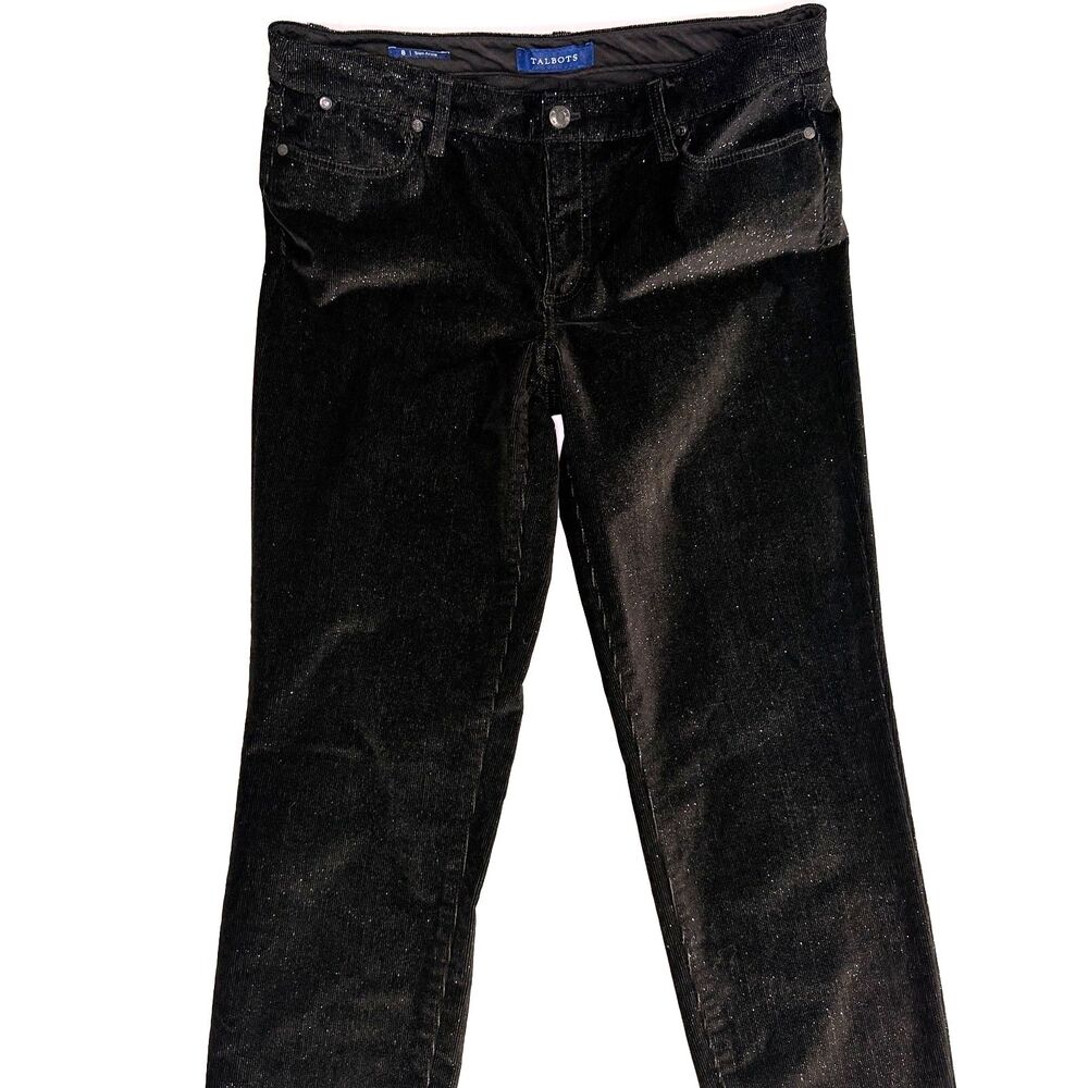 Talbots Womens 8 Sparkle Corduroy Pants Black Festive Holiday Straight Leg - Picture 5 of 12